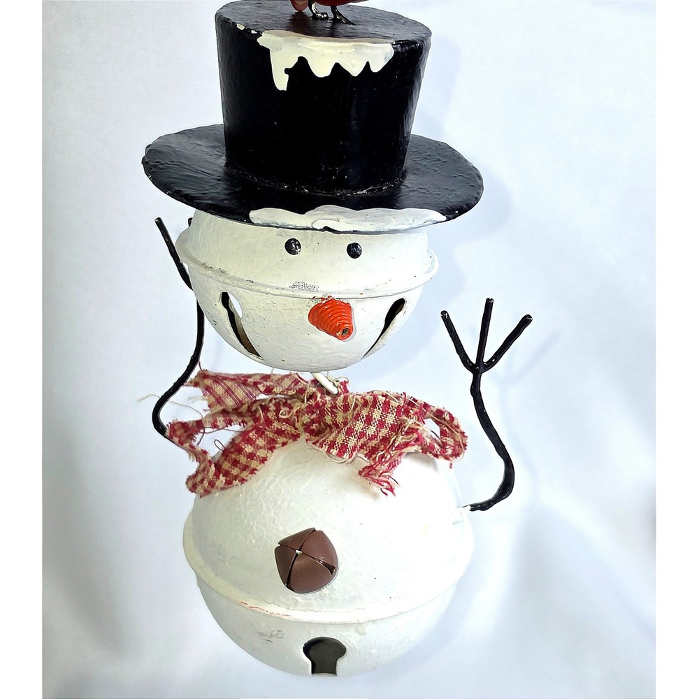 Rustic Metal Snowman Jingle Bell Ornament Farmhouse Christmas Decor 5 Inch